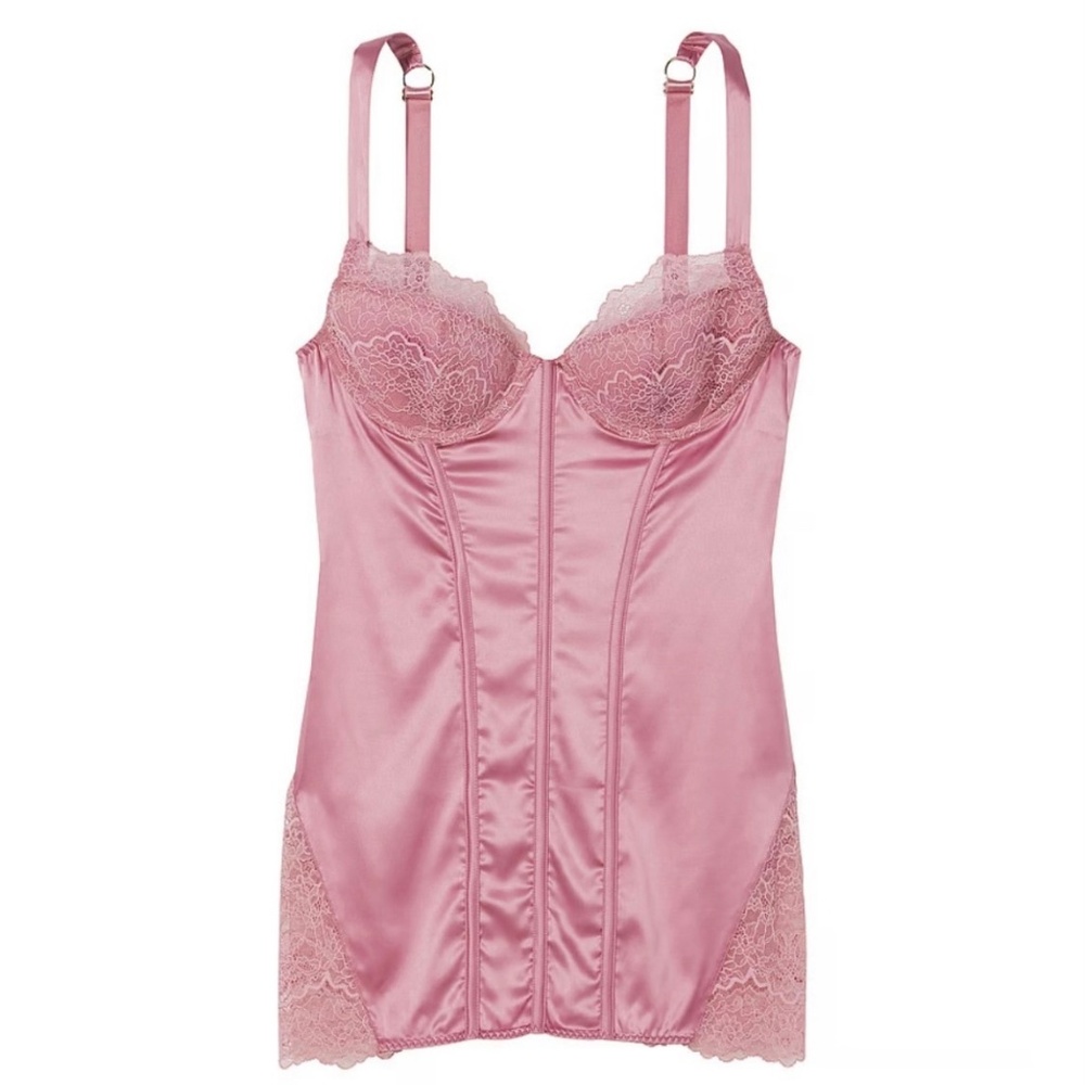 Victoria’s Secret Silky Satin Lace Up Corset Slip-NWT-Large-Dusk Mauve